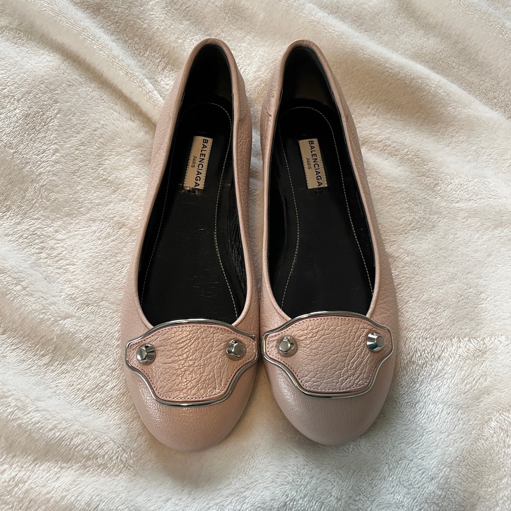 BALENCIAGA Rose Pink Goatskin Leather Flats Sz 37